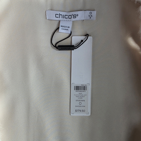 Chico's Pearl Embellished Faux Fur Vest Color Ivory - Picture 5 of 9